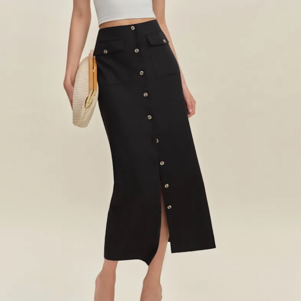 Reformation Britt Linen Skirt Black - Size 10, NWT